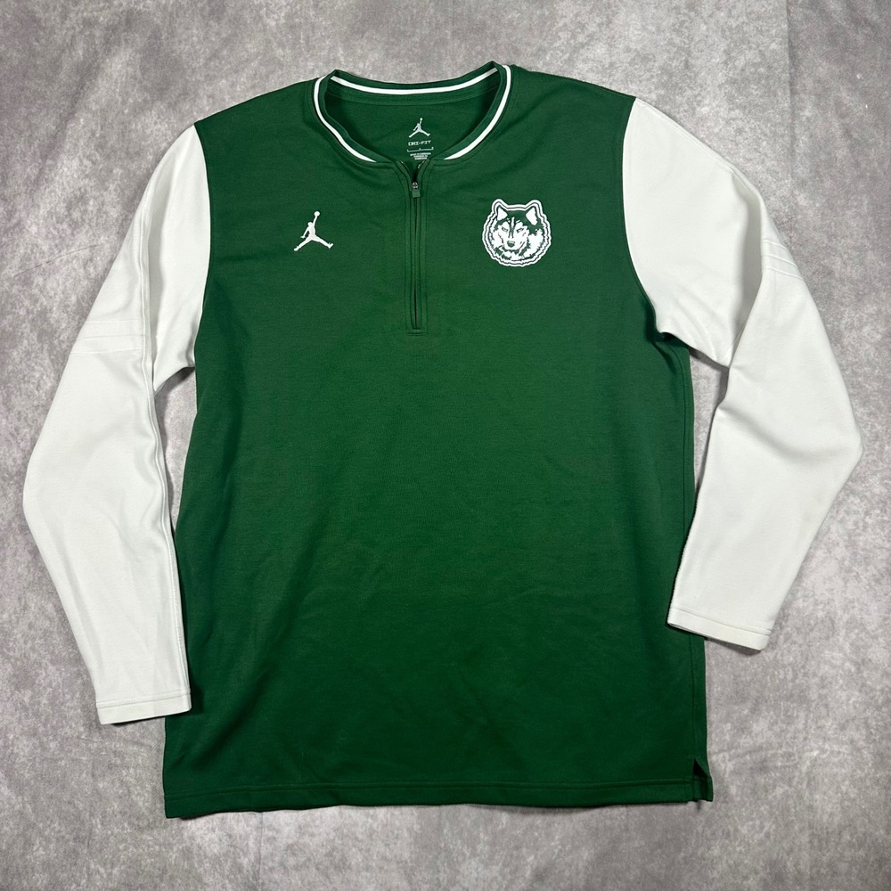 Jordan Mens L Green White Husky Logo Dri-FIT 1/4 Zip Pullover Jacket Shirt Large